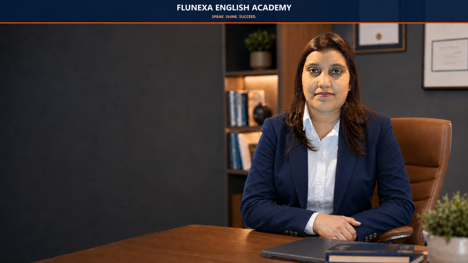 Nagma Ansari, Founder of Flunexa English Academy, seated in a professional academy office